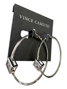 Vince Camuto Silver-Tone Crystal Hoop Earrings
